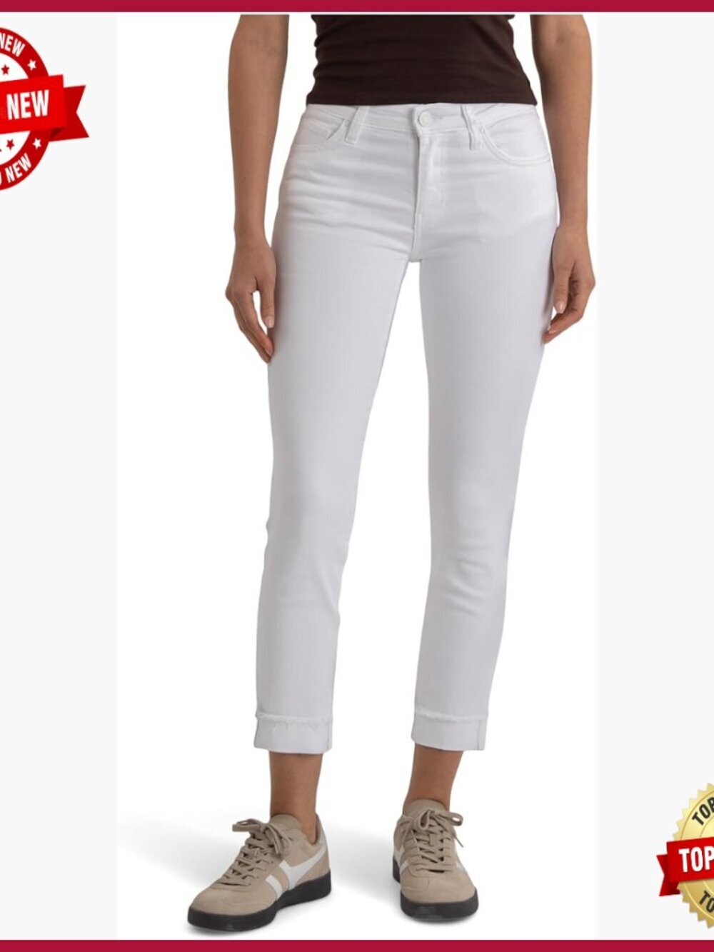 High Rise Straight Leg Cropped Jeans, Cotton Blend, Relaxed Fit, Ankle Length